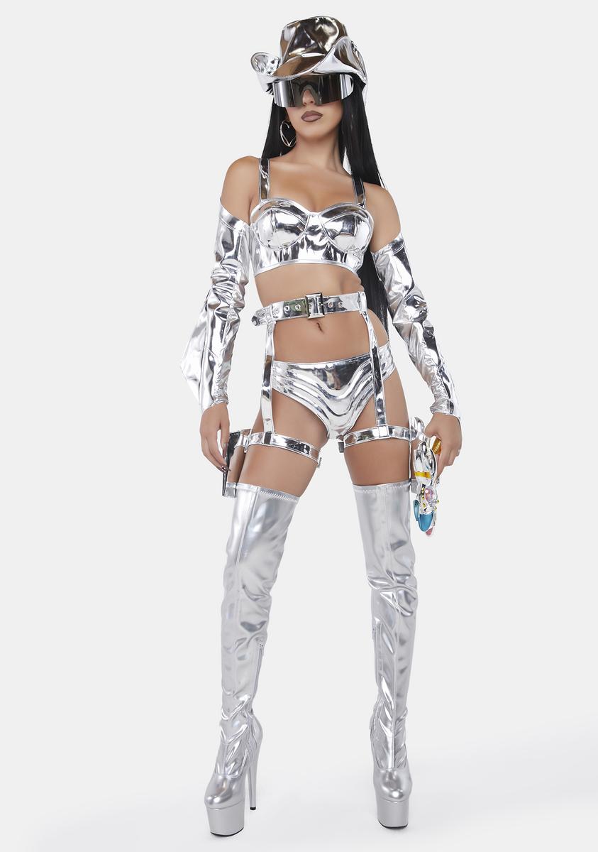 Trickz N Treatz Metallic Cyber Cowgirl Costume Set Silver Dolls Kill