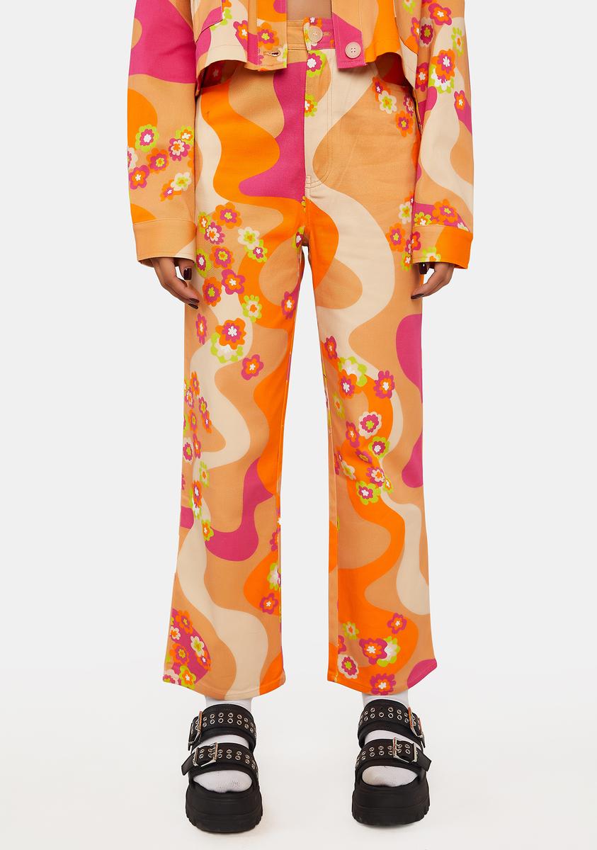 Another Girl Floral Wavy Print Jeans - Multi – Dolls Kill