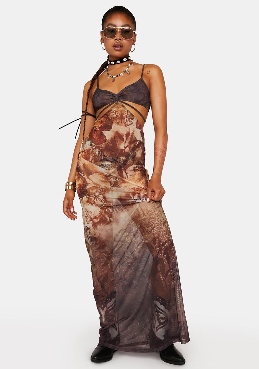 Jaded London Cutout Wrap-Style Adjustable Ties Sheer Mesh Maxi Dress
