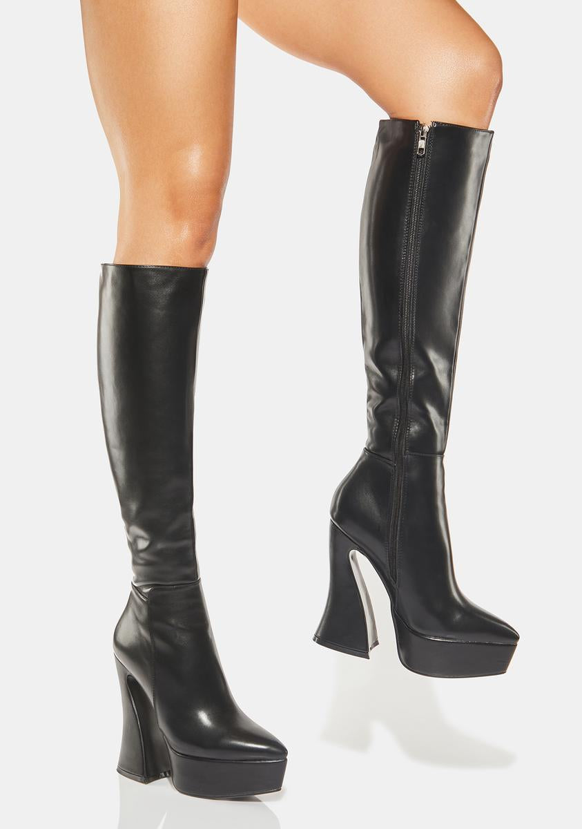 Lamoda Knee-High Platform Heeled Boots - Black – Dolls Kill