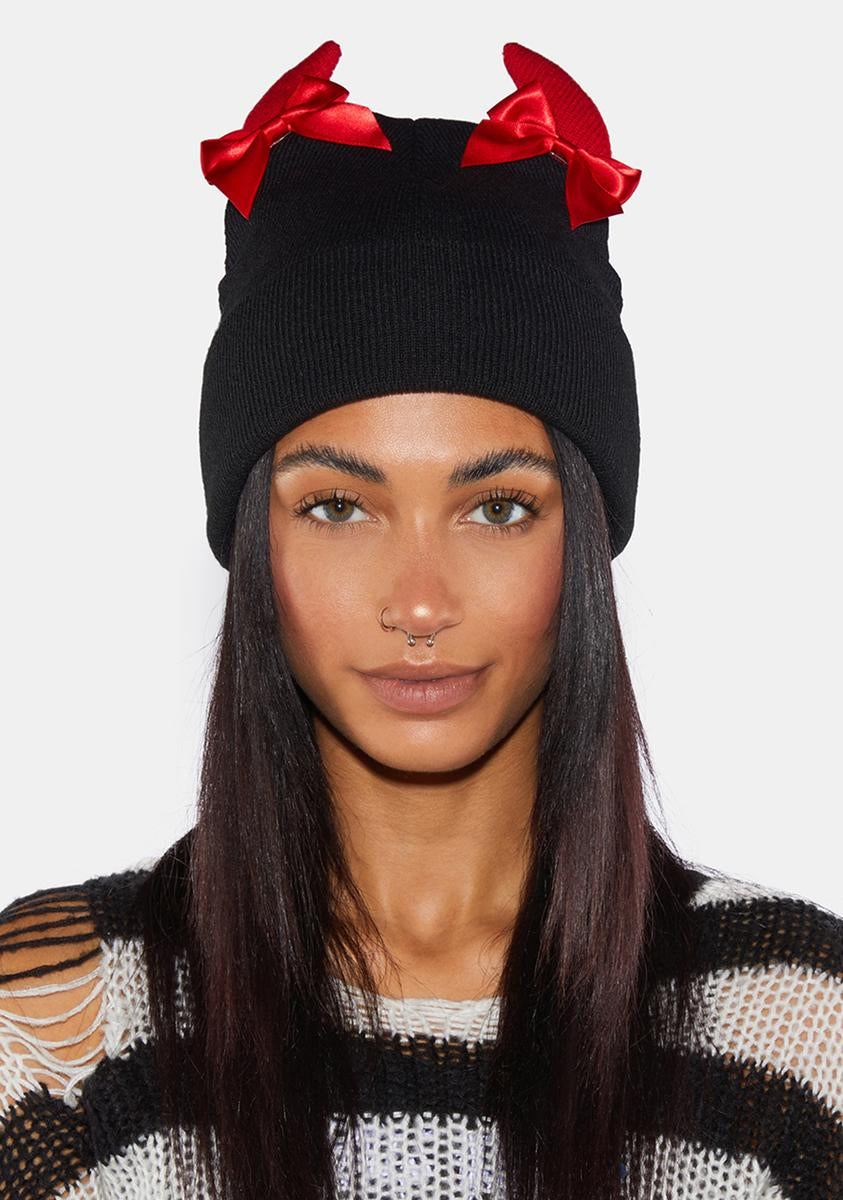 Devil Horn Beanie With Bows - Black/Red – Dolls Kill