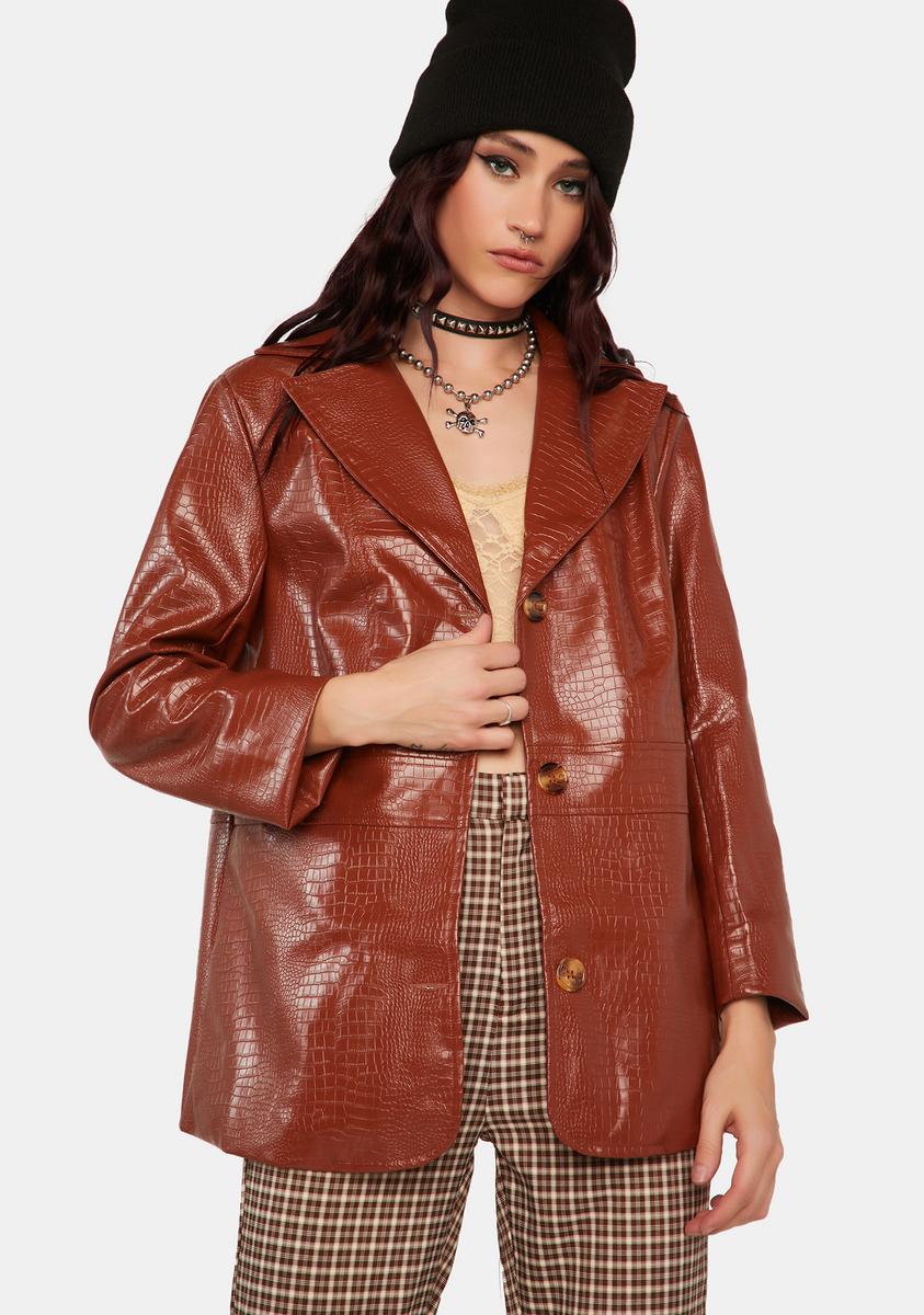 Brown Croc Vegan Leather Blazer Daisy Street,All Products : American Fashion Style Bags On Sale