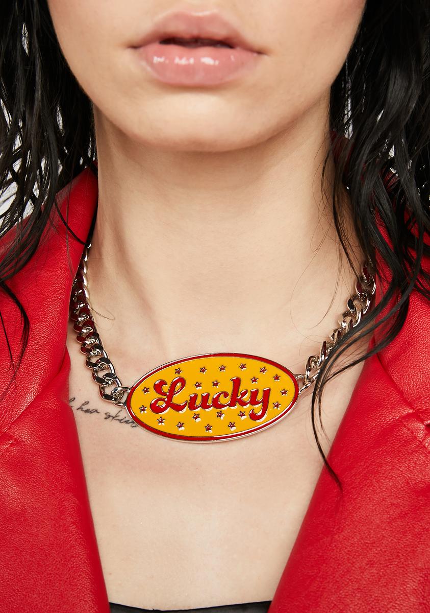 Current Mood Lucky Pendant Chain Link Necklace - Silver/Yellow – Dolls Kill