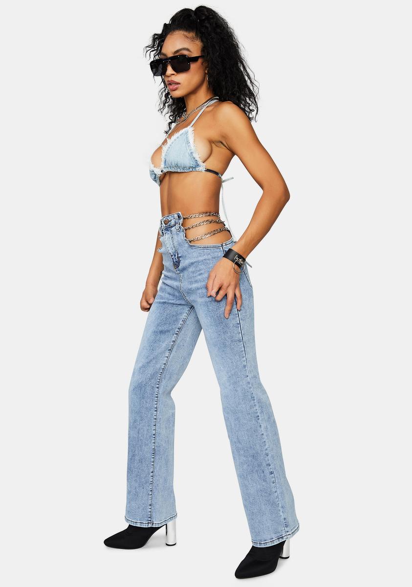 ★SULLIM☆TEARDROP CUT-OUT JEANS Noend Denim Women's Salina High Rise Cut Out Detail Wide Leg