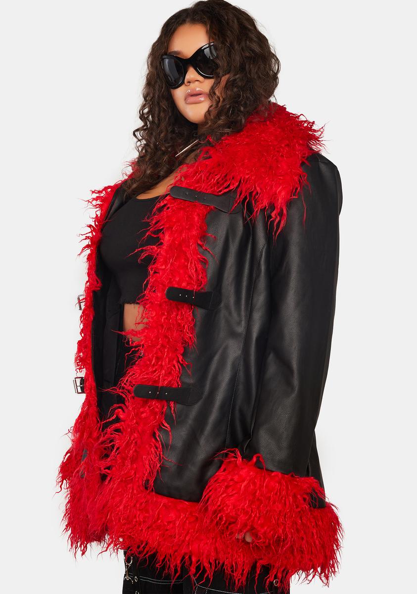 Plus Size Current Mood Vegan Leather Faux Fur Buckle Jacket