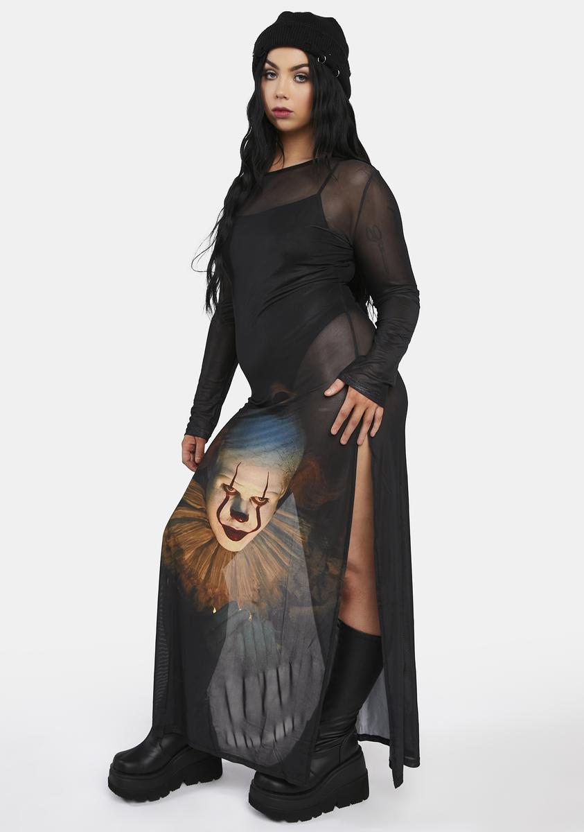 Plus Size Dolls Kill X WB Horror Pennywise Mesh Maxi Dress Black
