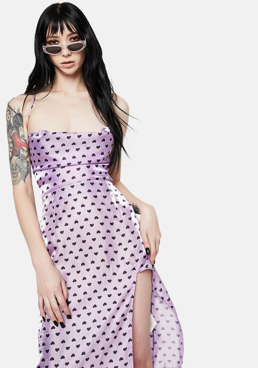 Lilac Heart Metallic Satin Midi Dress Glamorous,New Products : American Fashion Style Bags On Sale