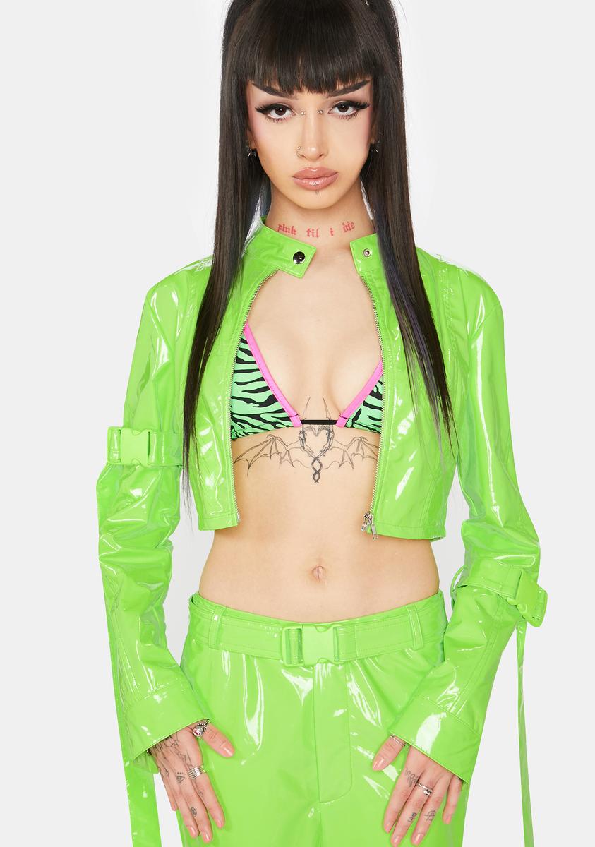 Lime Things I Deserve Buckle Vinyl Jacket,Specials : American Fashion Style Bags On Sale
