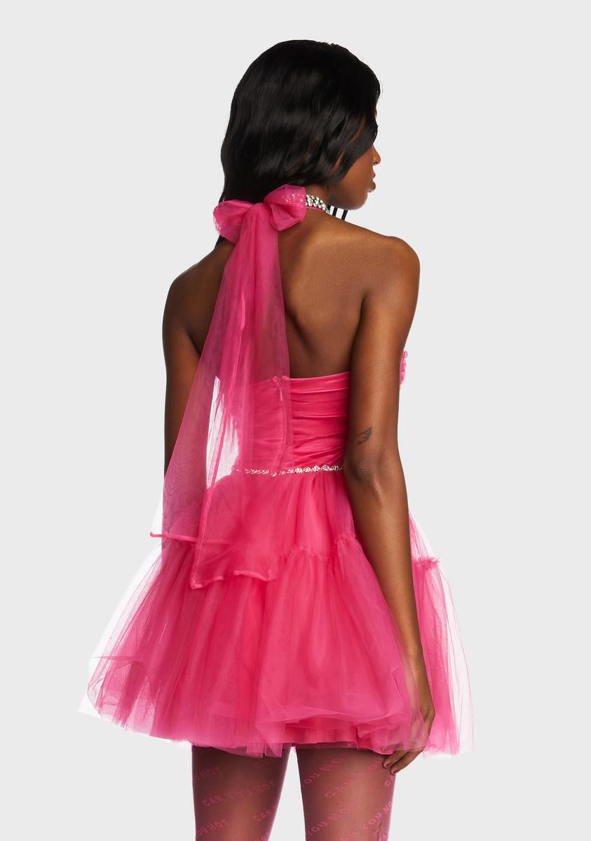 knee length dresses for ladies Sugar Thrillz Tulle Ruffle Fit Flare Mini Dress