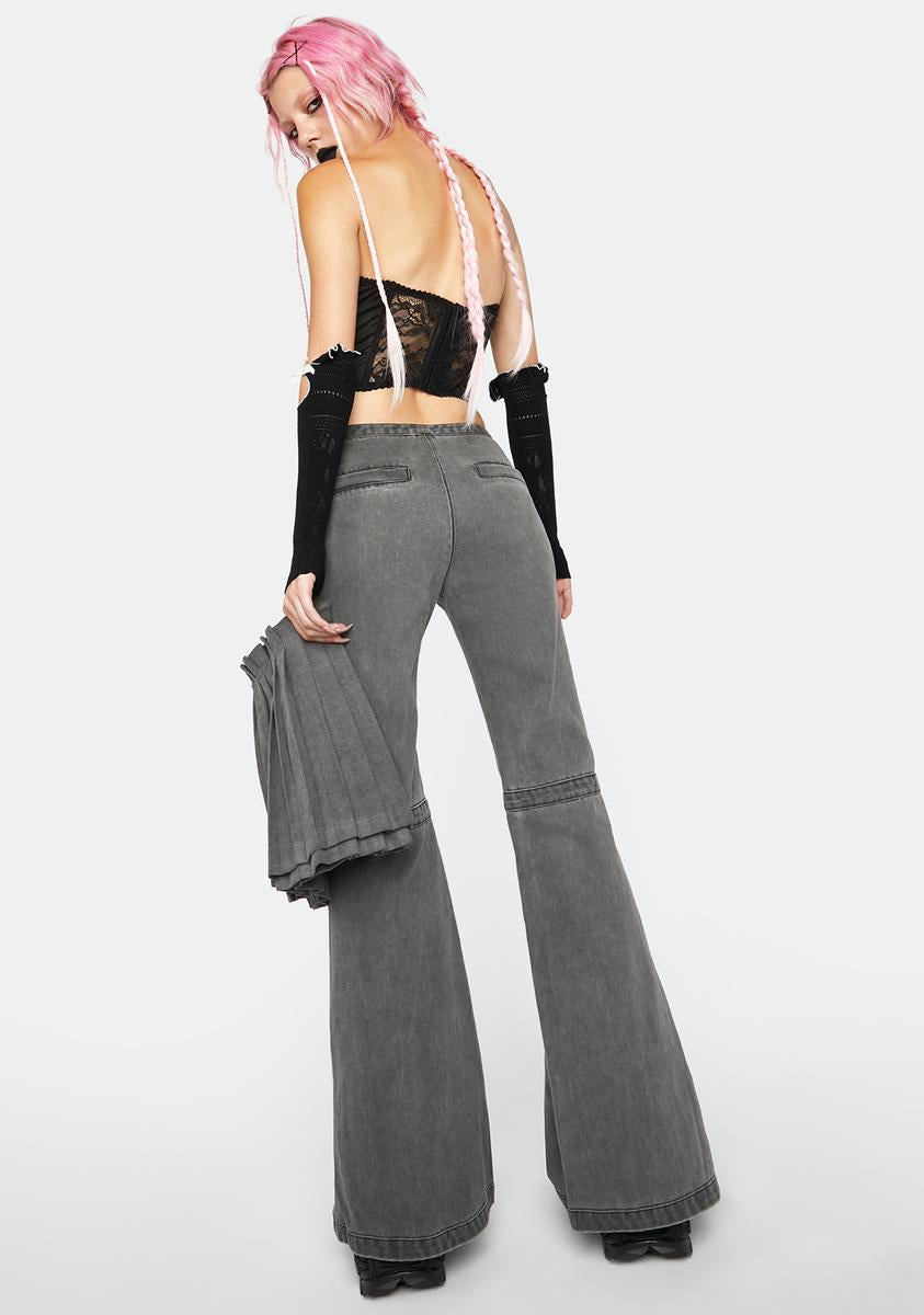 No Dress Pleated Mini Skirt And Flared Jeans Set - Grey Dolls Kill No Dress Pleated Mini Skirt And Flared Jeans Set - Grey Dolls Kill