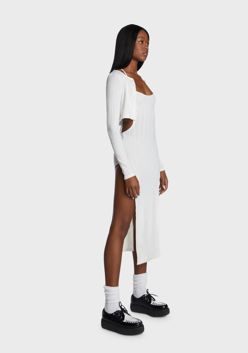 Knit Slit Maxi Dress Cardigan Set