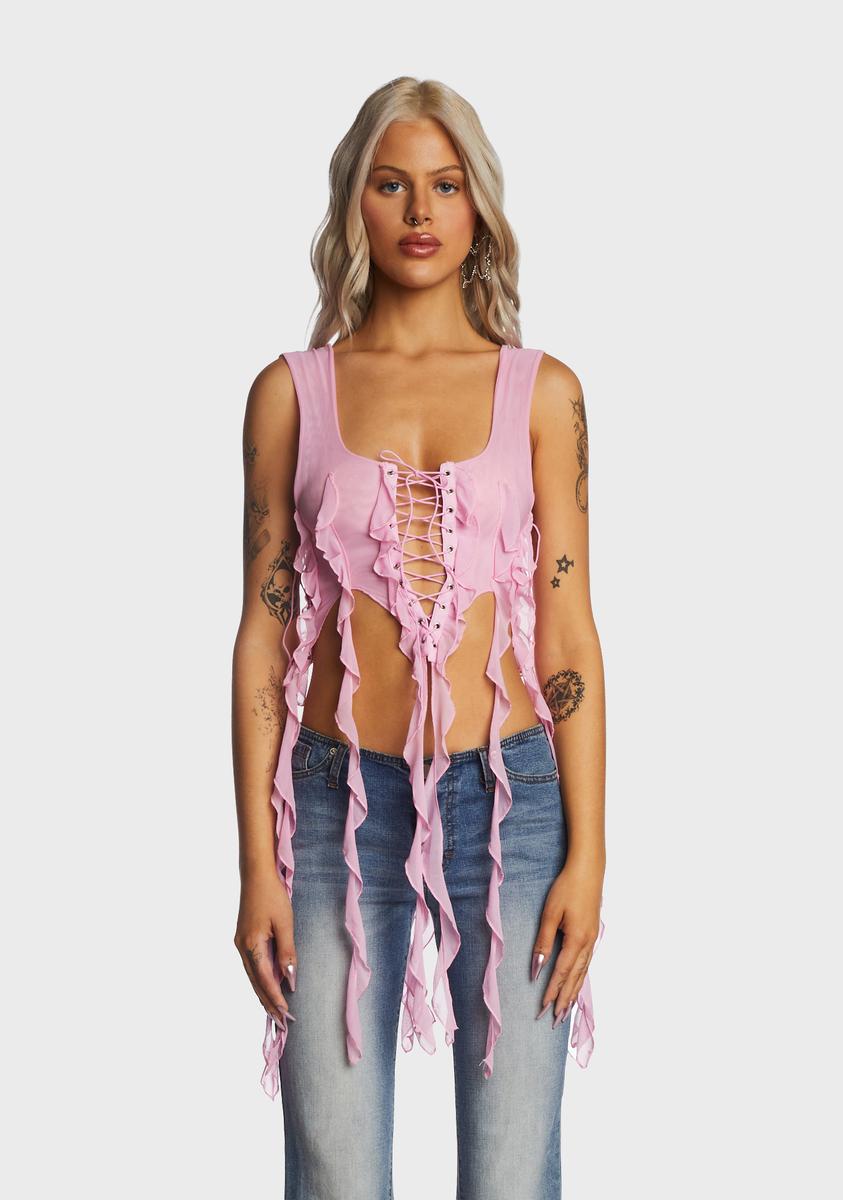 Pink Ruffled Bustier Top Kiki Riki,Specials : American Fashion Style Bags On Sale