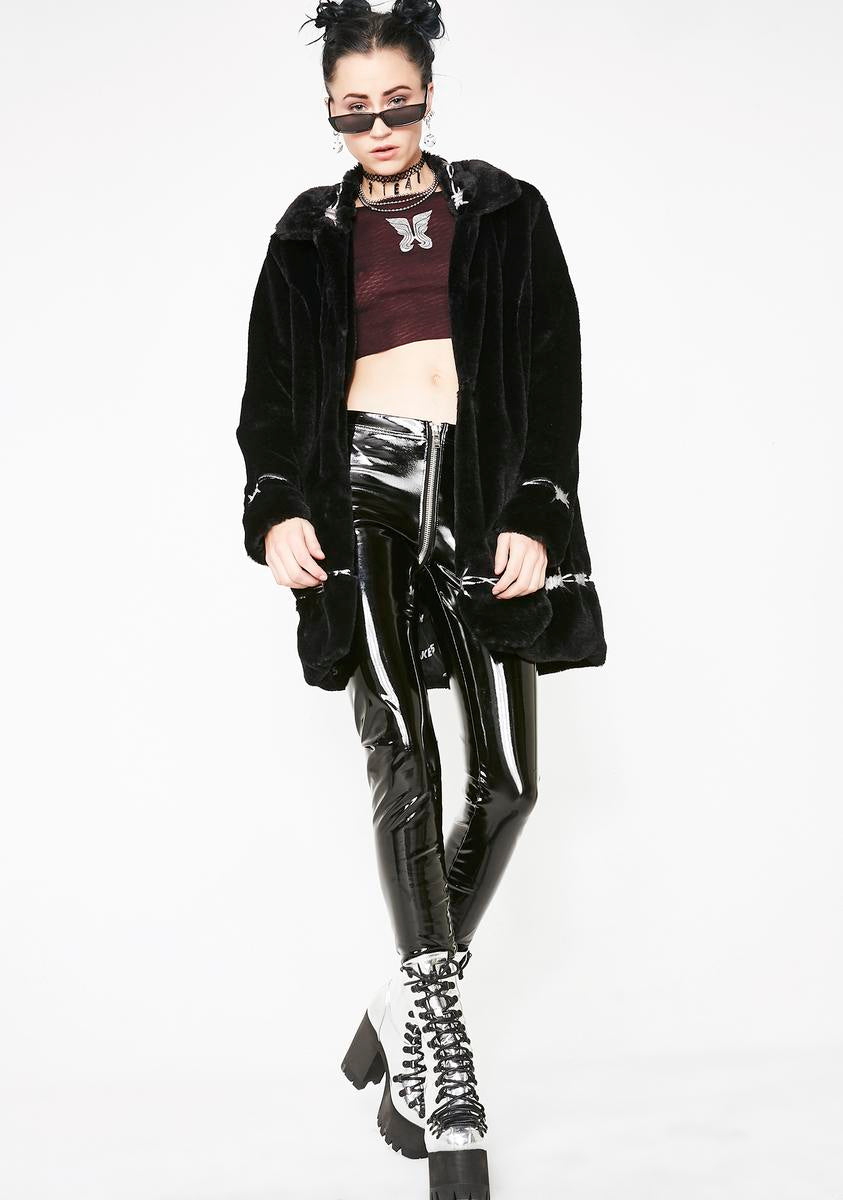 ジャケット・アウター Murder license mods coat fur coat emo Generation Kiss Faux Fur Trim Vegan Leather Buckle Crop