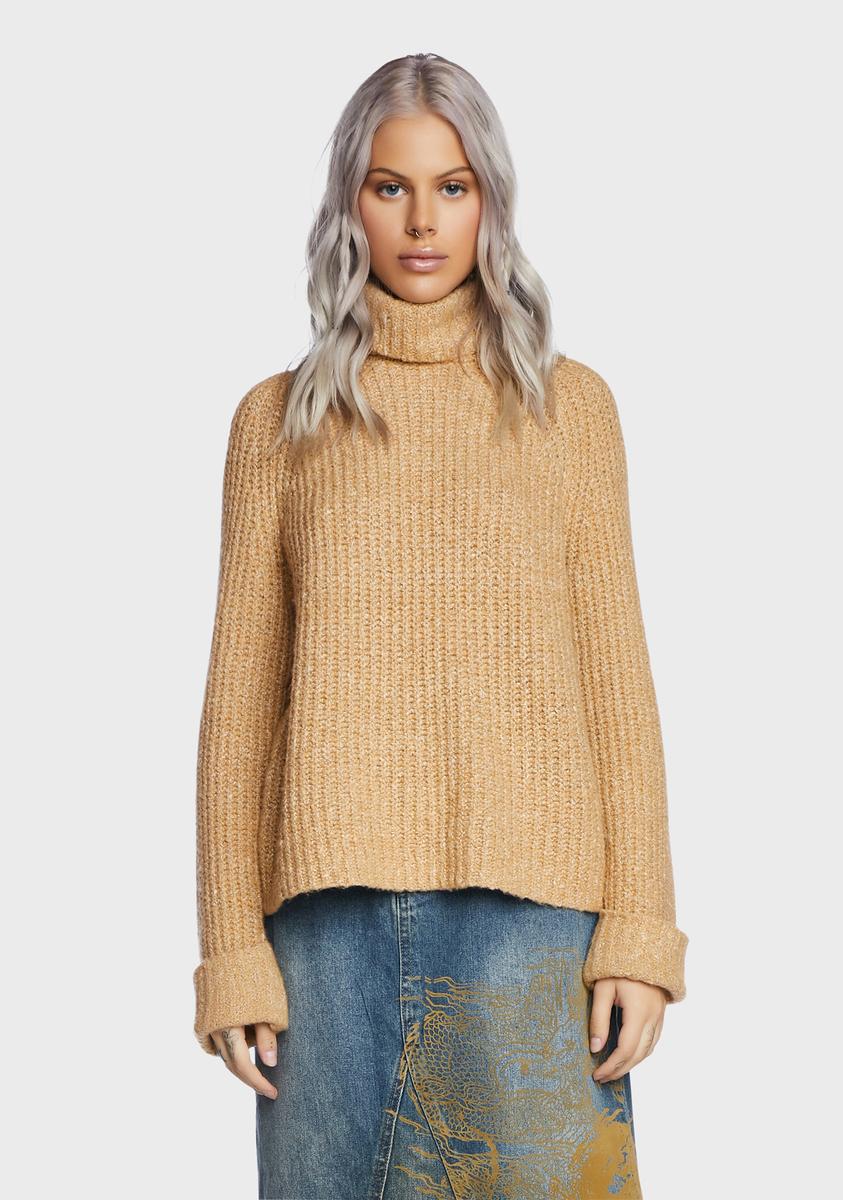 Oversized Ribbed Knit Sweater - Tan – Dolls Kill