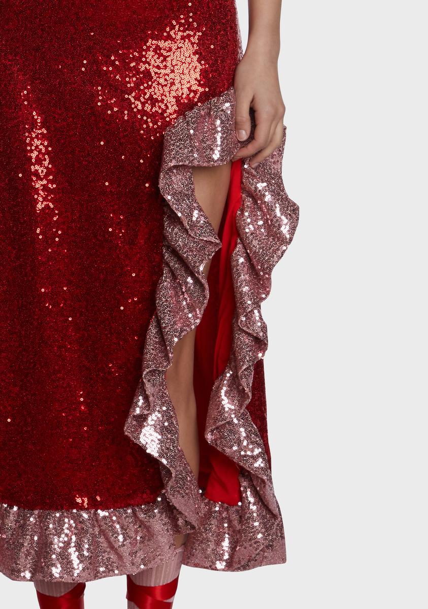 Sister Jane Glitter Slit Ruffle Midi Dress - Red – Dolls Kill