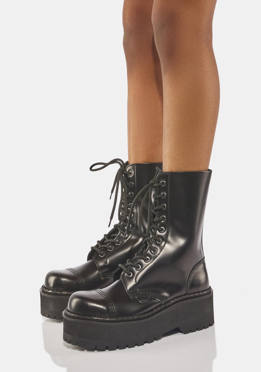 Underground UK 10 Eyelet Triple Sole Leather Combat Boots - Black ...