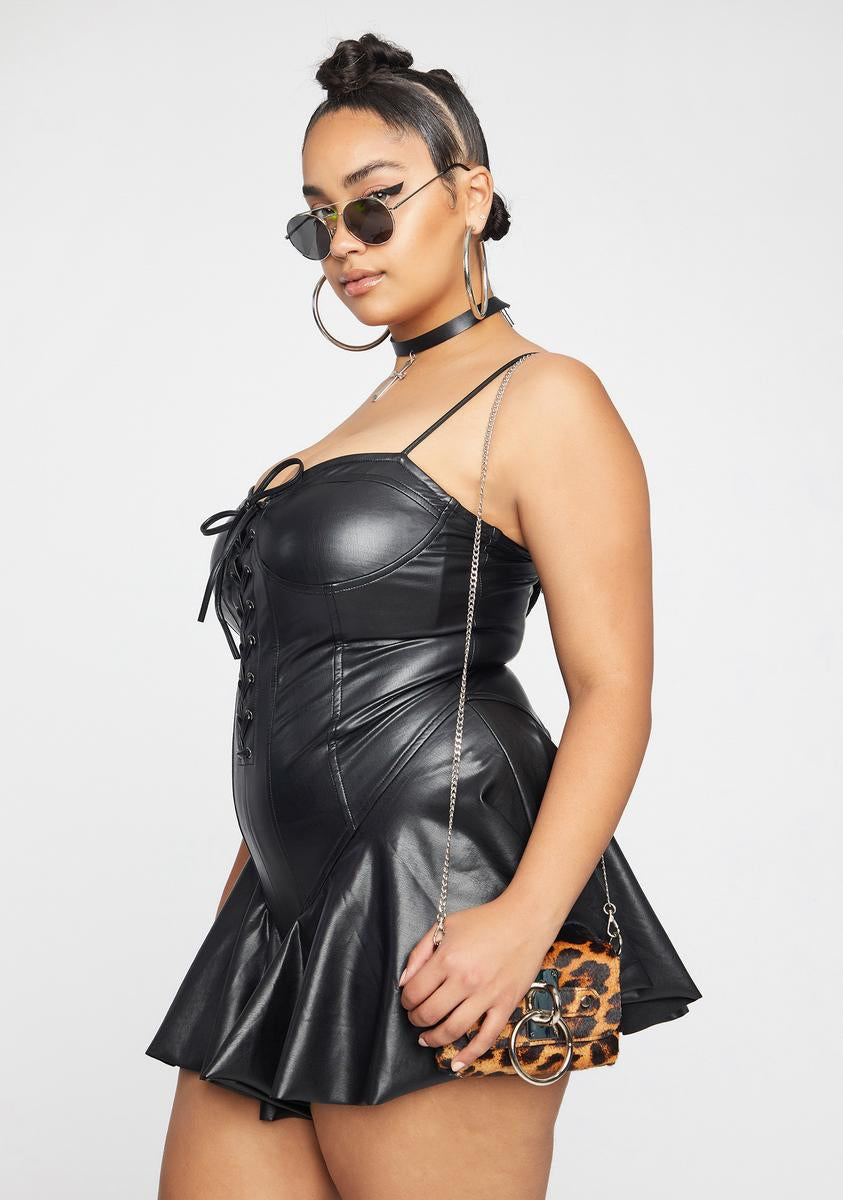 plus size leather corset dress Final Sale Plus Size Faux Leather Corset Waist Midi Dress in Black