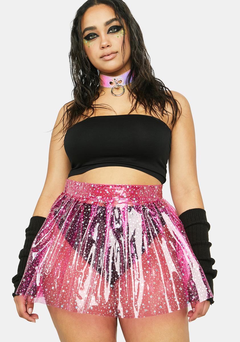 Plus Size Star Glitter Pleated Vinyl Mini Skirt Pink – Dolls Kill