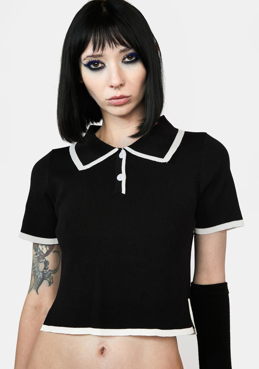 Contrast Trim Collared Crop Top - Black/White – Dolls Kill