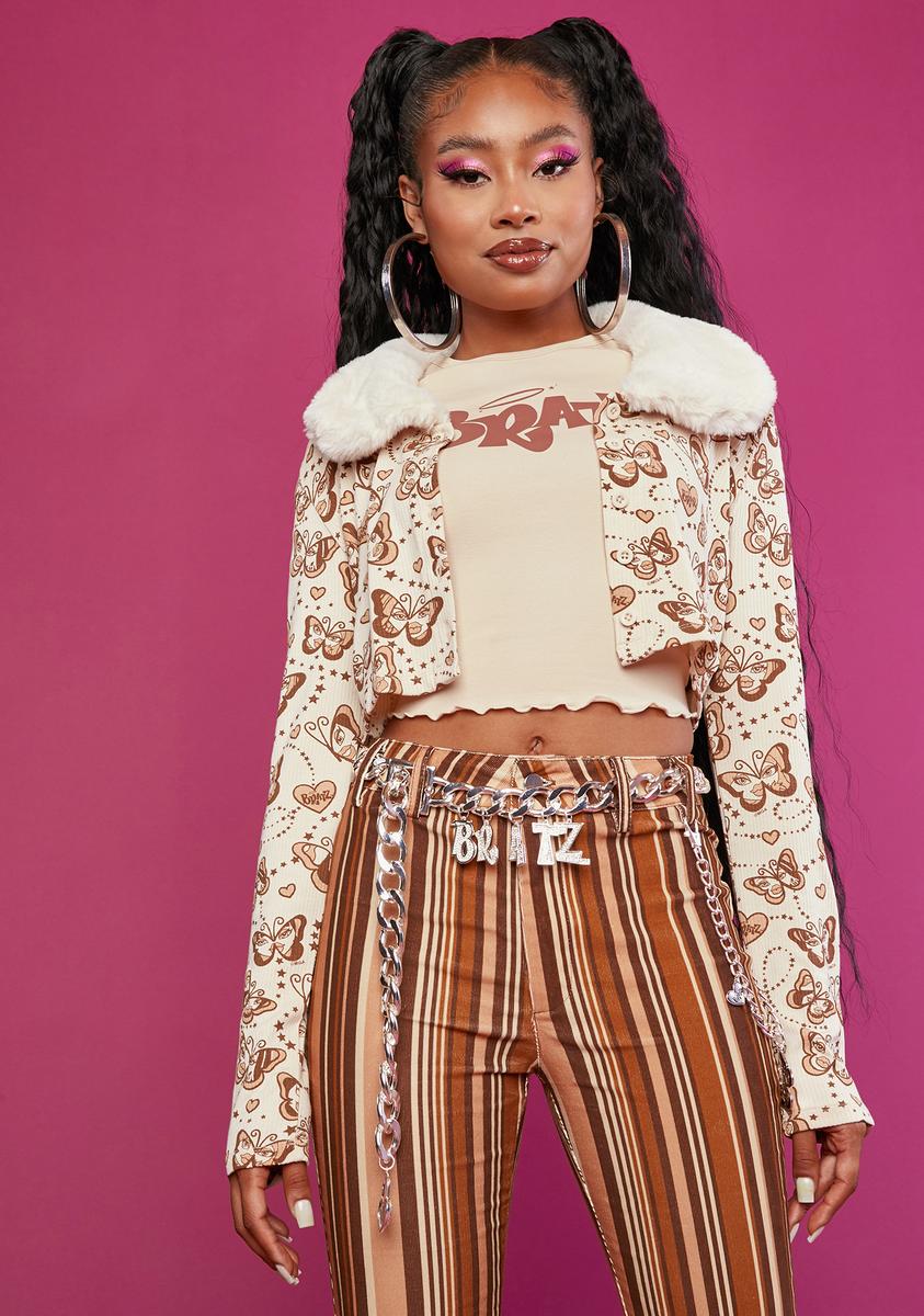 Dolls Kill x Bratz Rhinestone Charm Chain Locket Belt - Silver