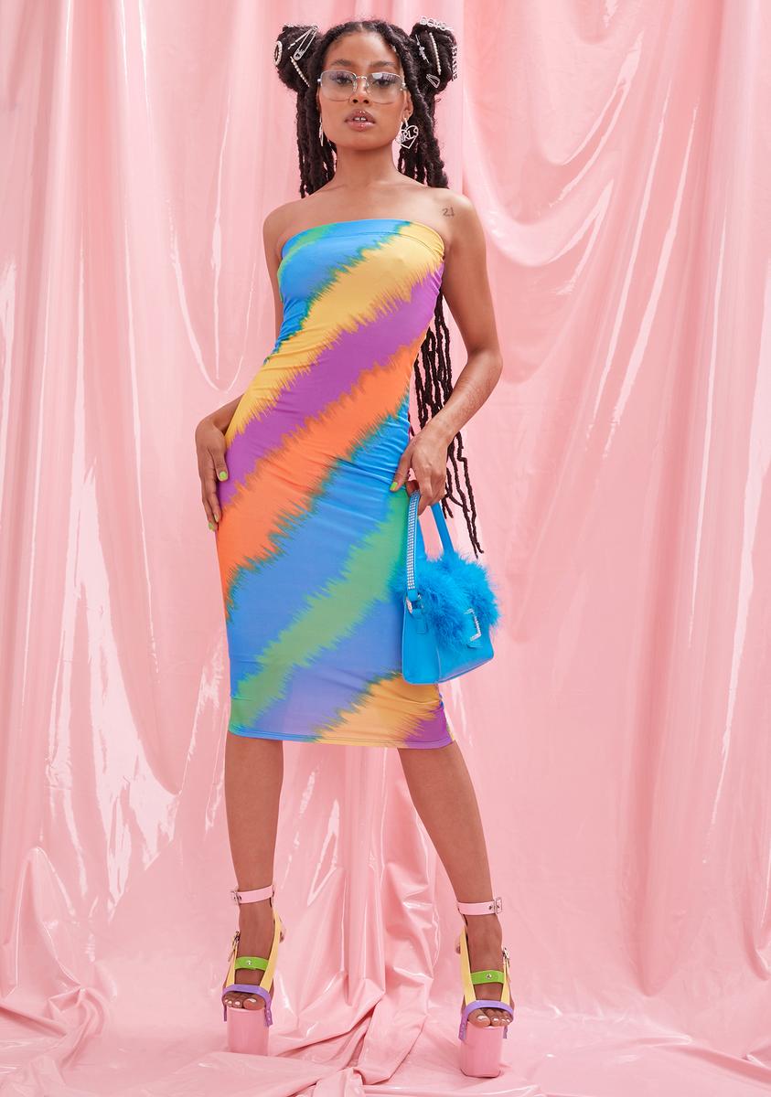 neon striped dress Neon Punk Hot Pink And Cyan Blue Stripes Punk Music A-Line Dress by nocap82