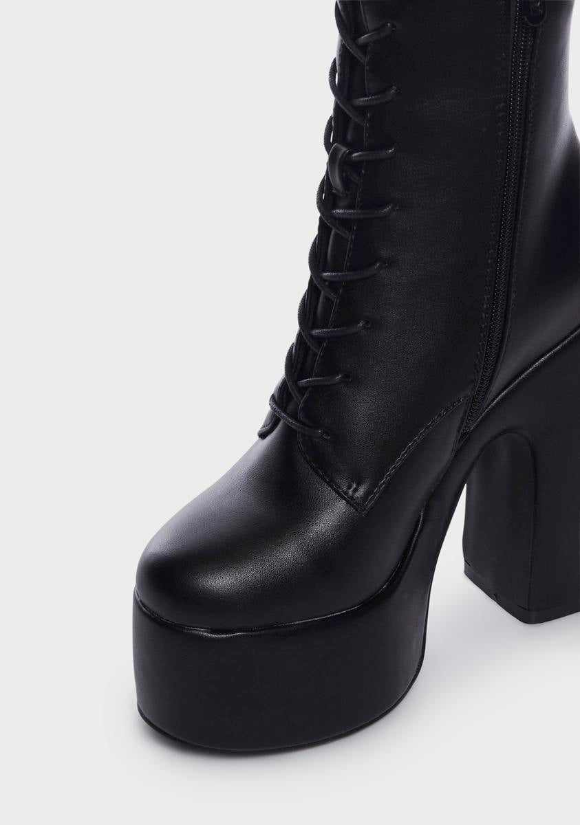 Azalea Wang Lace Up Platform Zipper Boots - Black#N##N# – Dolls Kill
