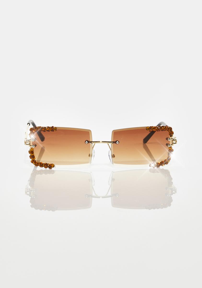 Brown Rimless Frameless Rimless Crystal Sparkly Tinted Rhinestone ...