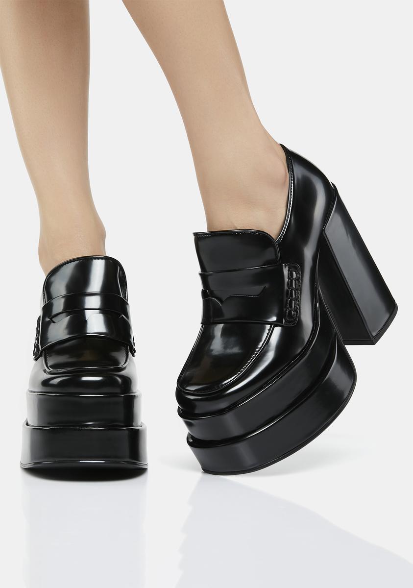 Steve Madden Patent Vegan Leather Platform Heels - Black – Dolls Kill