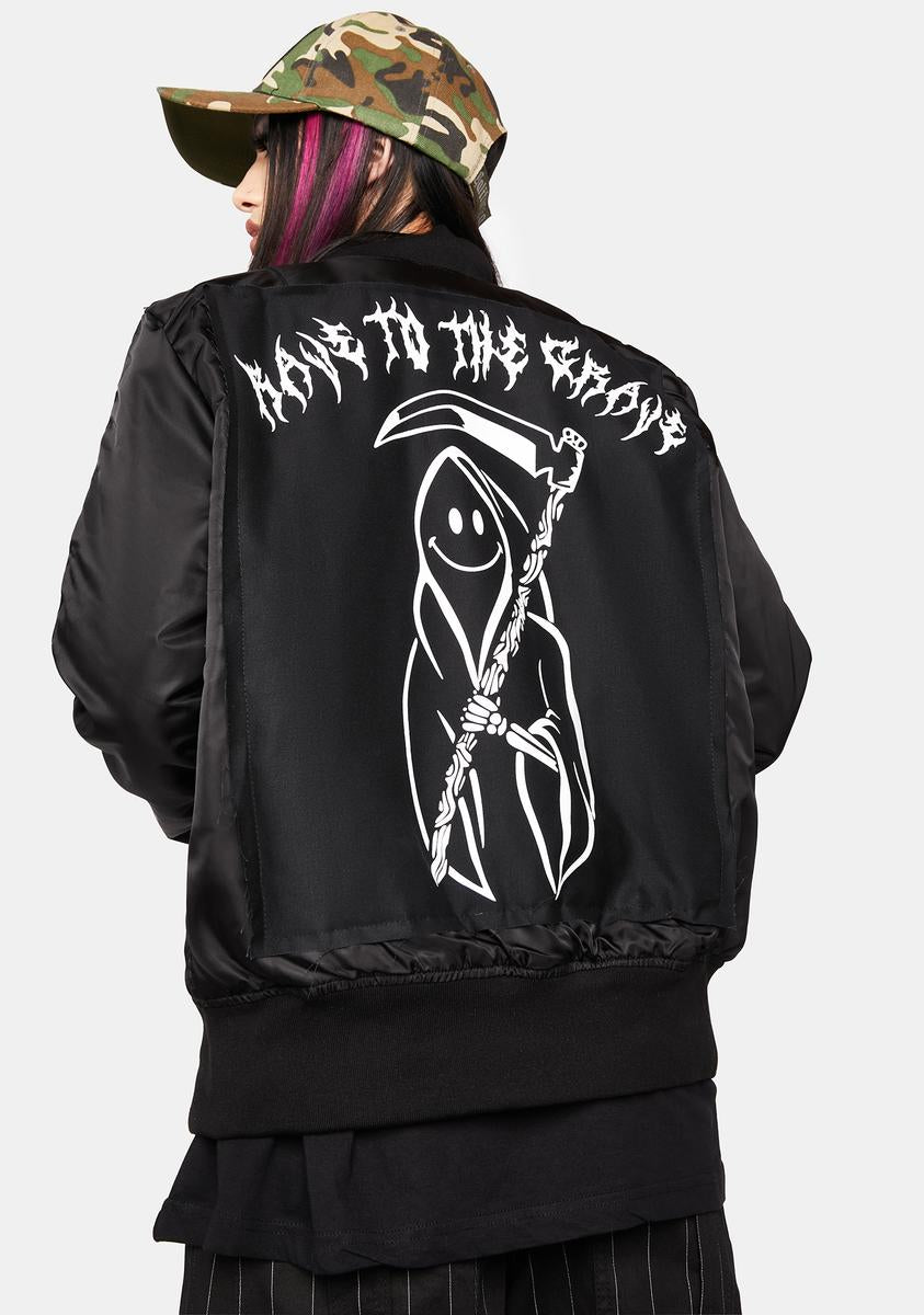 Long Clothing Rave To The Grave Bomber Jacket – Dolls Kill
