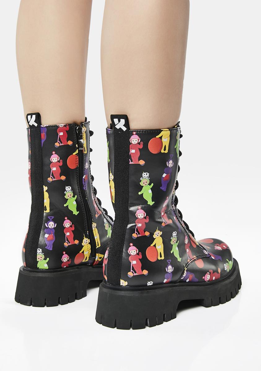 Koi Footwear x Teletubbies Print Combat Boots - Black/Multi