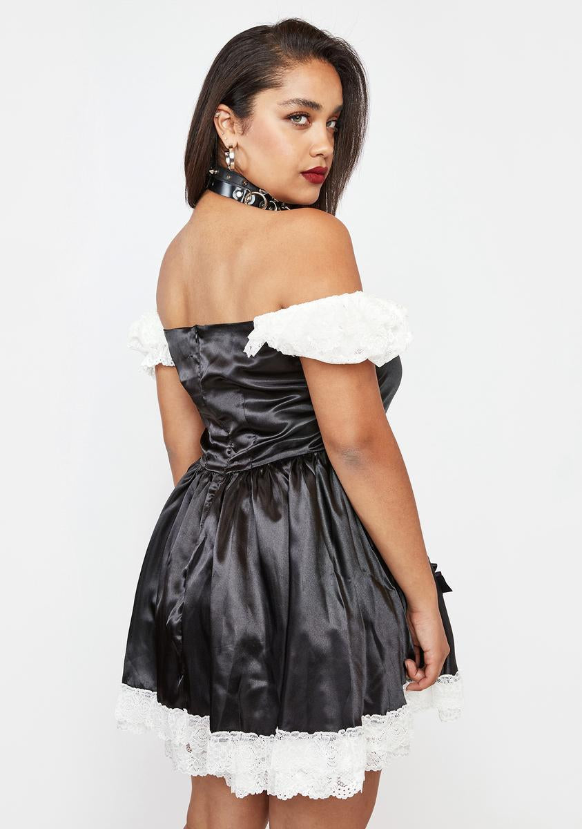 Plus Size Current Mood Satin Lace Ruffle Mini Dress - Black – Dolls Kill