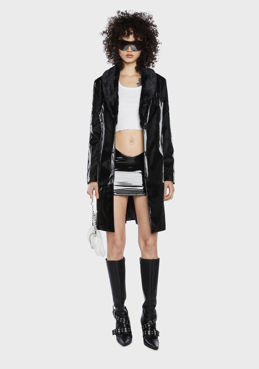 V Cut Vinyl Mini Skirt - Black – Dolls Kill