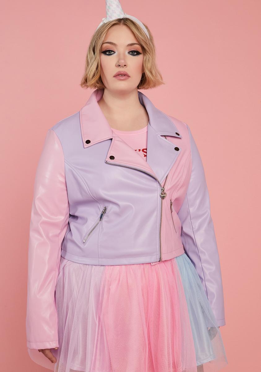 Plus Size Sugar Thrillz Pastel Colorblock Vegan Leather Moto Plus Size Sugar Thrillz Pastel Colorblock Vegan Leather Moto