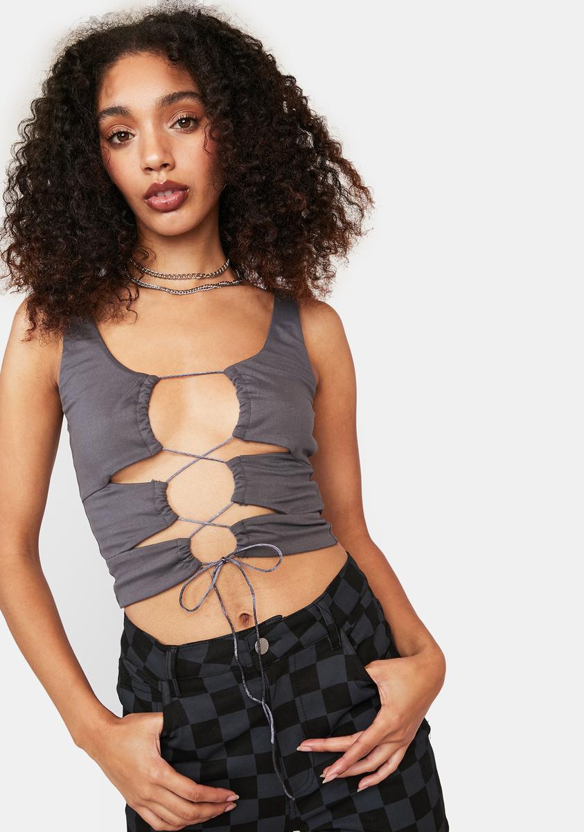 Charcoal Fingers Crossed Tie Front Tank Top,Specials : American Fashion Style Bags On Sale Charcoal Fingers Crossed Tie Front Tank Top,Specials : American Fashion Style Bags On Sale