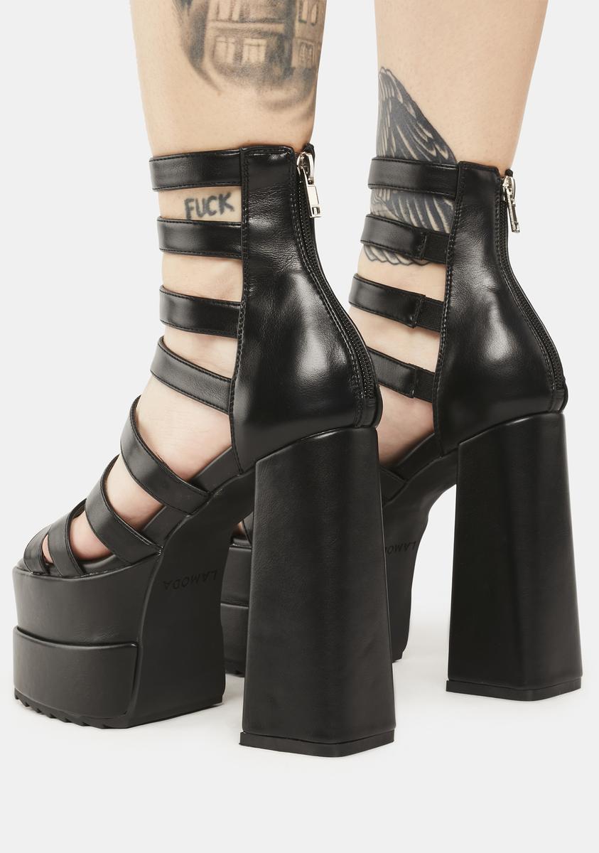 Lamoda Strappy Double Stacked Platform Sandals Black Dolls Kill