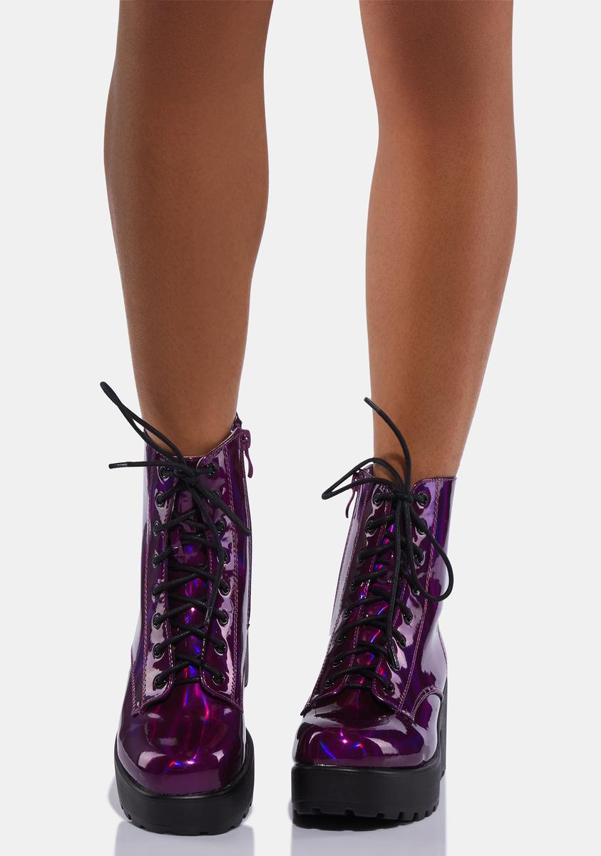Koi Footwear Purple Gin Holographic Platform Boots Dolls Kill