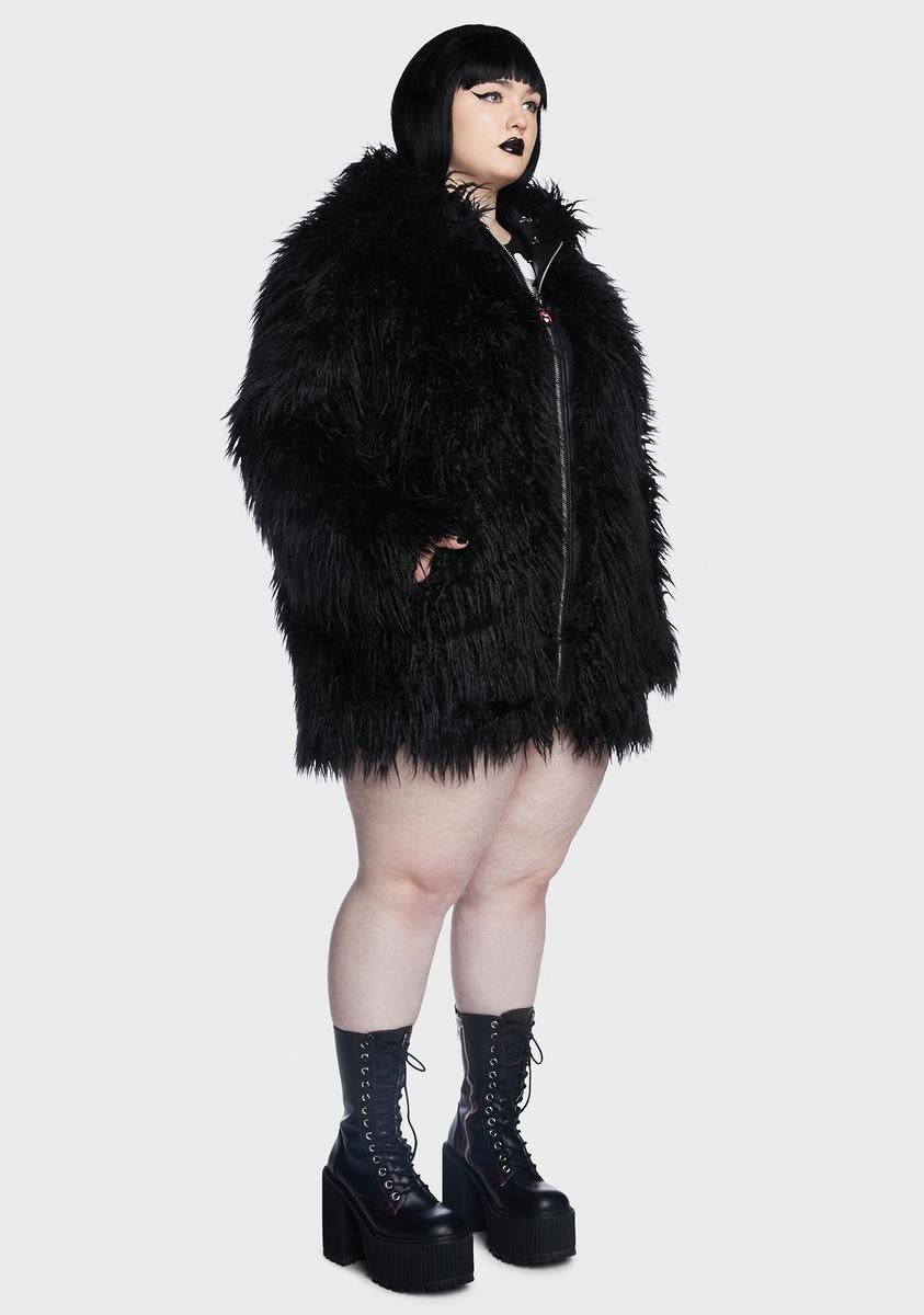 Shaggy Jacket Black Faux Fur Jacket Plus Size Furry Jacket Women