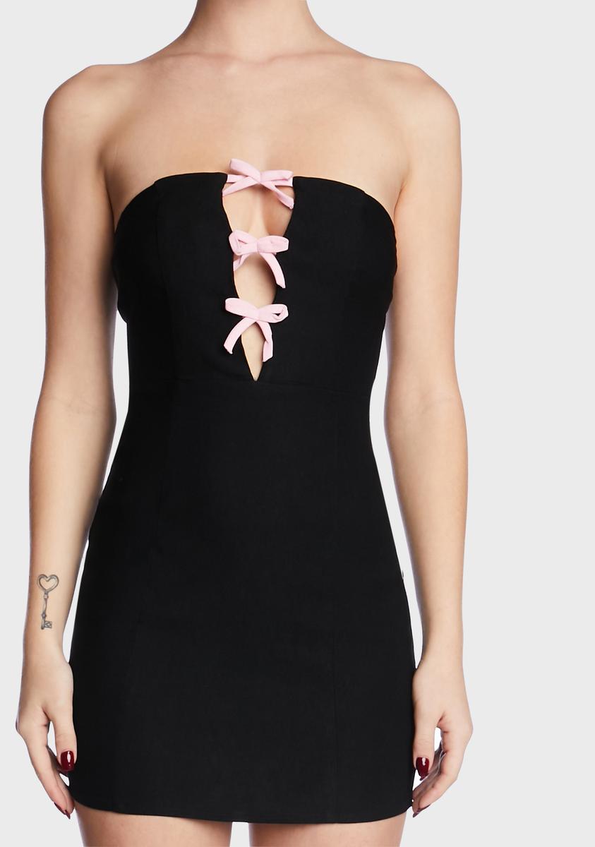 Motel Front Tie Strapless Mini Dress