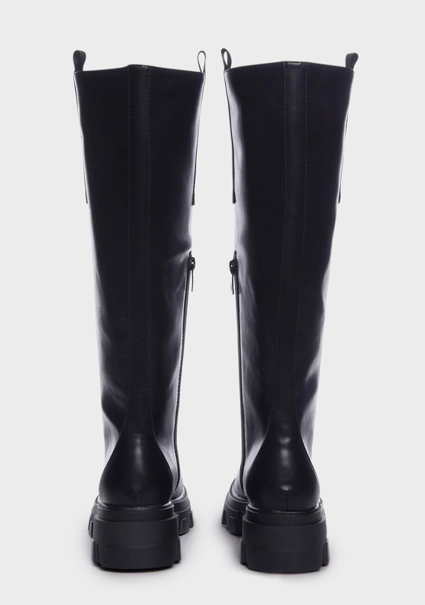 Azalea Wang Vegan Leather Zip Up Knee High Boots - Black – Dolls Kill
