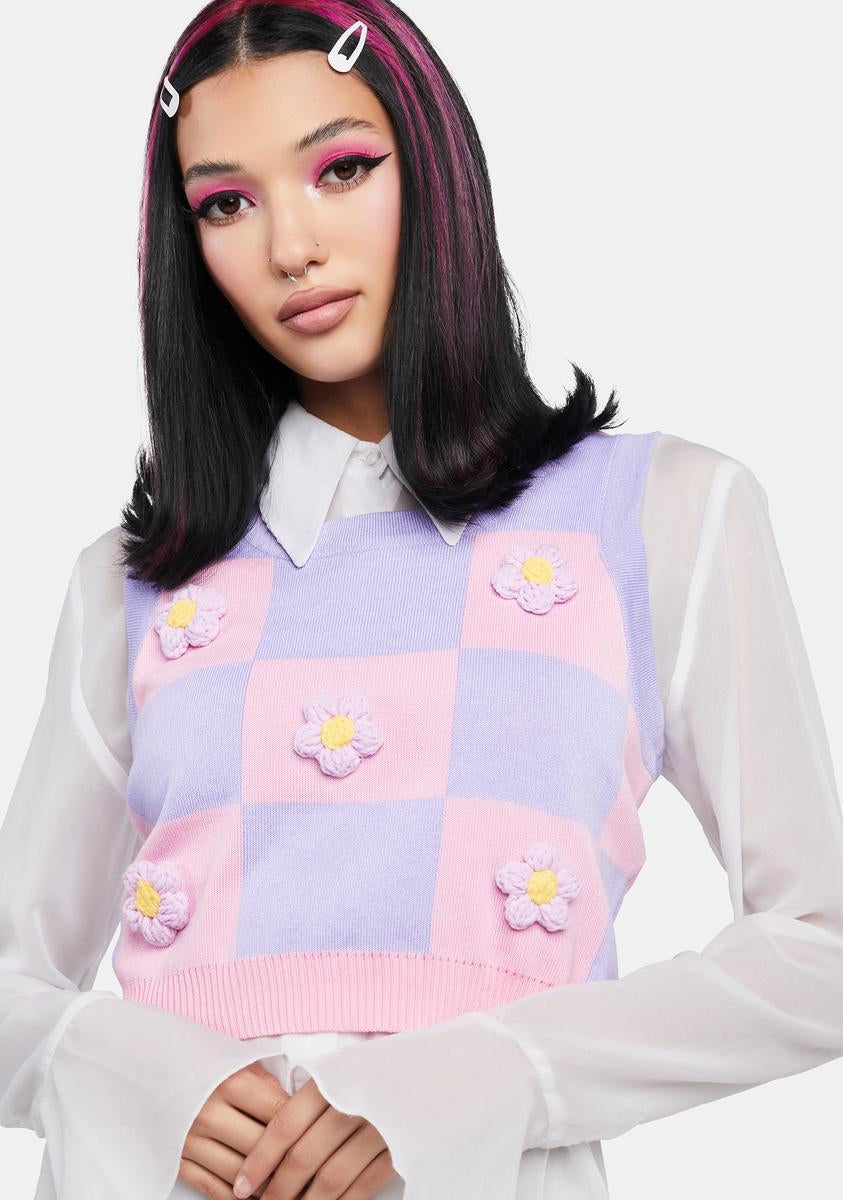 Daisy Street Crochet Flower Crop Vest - Lilac – Dolls Kill