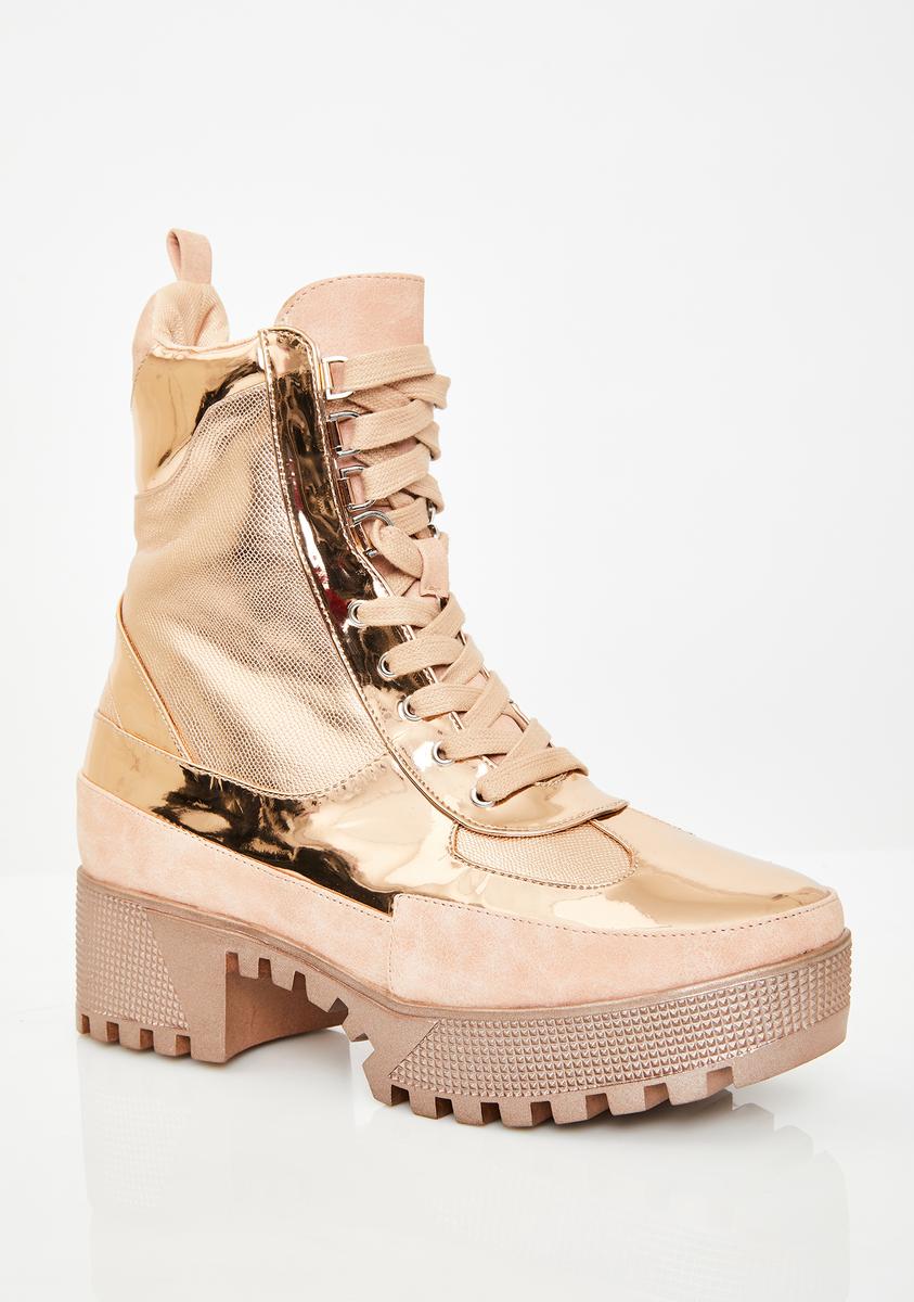 Rose gold combat boots deals