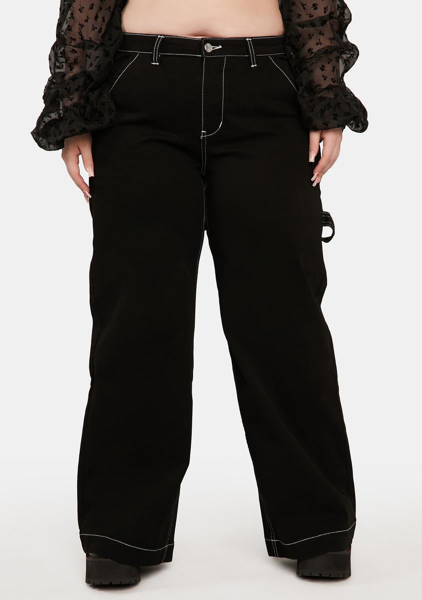 Plus Size Delia's Twill Low Rise Wide Leg Carpenter Pants - Black – Dolls Kill