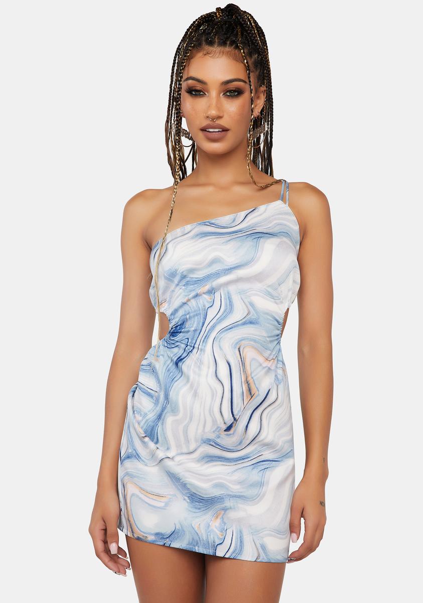 RARE LONDON Swirl Cut Out One Shoulder Mini Dress - Blue – Dolls Kill