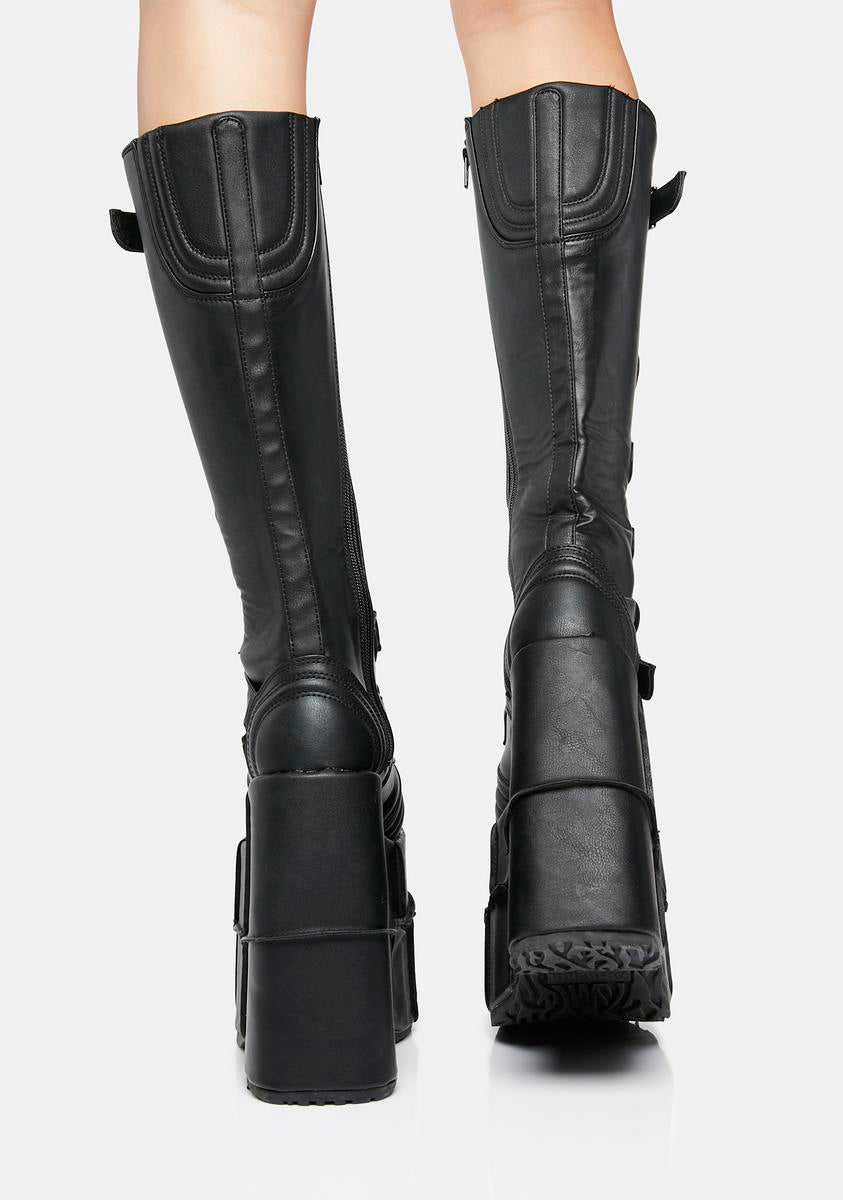【18％OFF】 Zig Strappy Demonia Zag Black - Boots Platform High Knee 遊戯王OCG デュエルモンスターズ