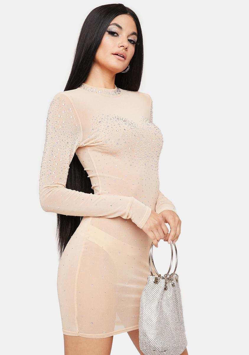 Rhinestone Sequin Mesh Bodycon Dress - Brown Dolls Kill Rhinestone Sequin Mesh Bodycon Dress - Brown Dolls Kill
