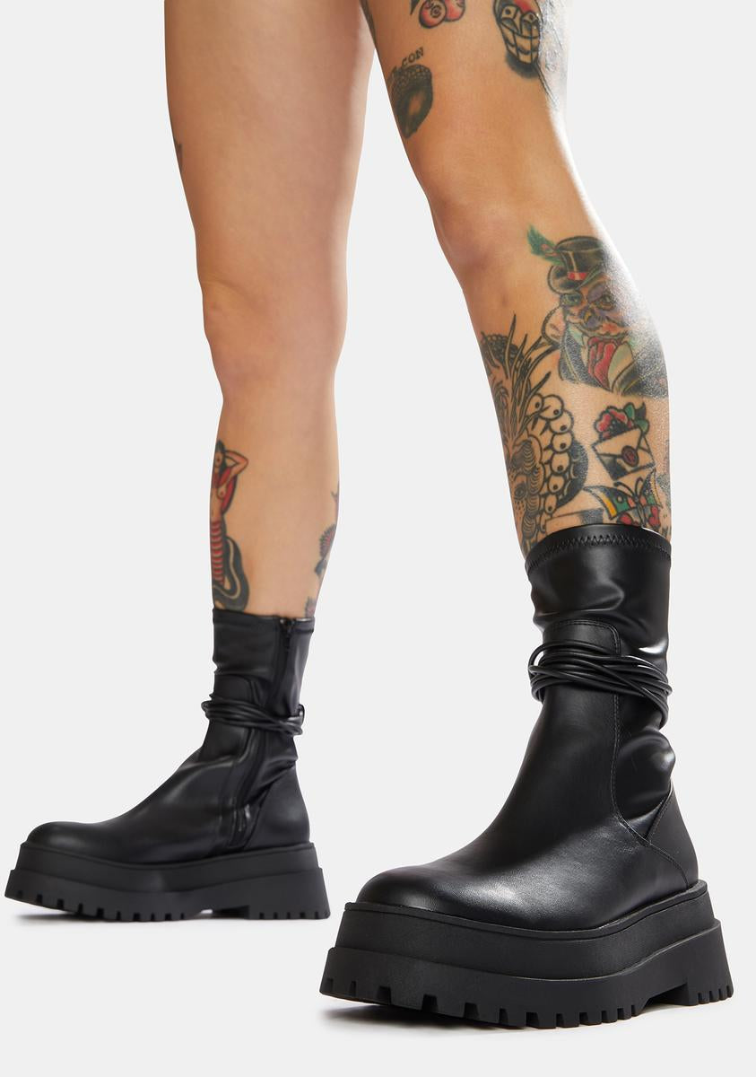Public Desire Black Finale Chunky Ankle Wrap Boots Dolls Kill