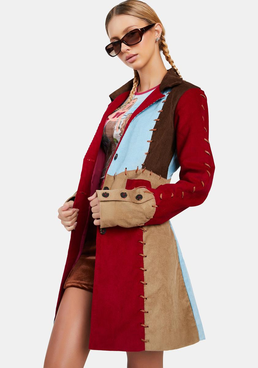 Delia's Colorblock Corduroy Trench Coat - Multi – Dolls Kill
