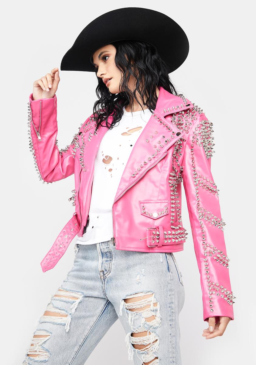 Azalea Wang Pink Sofi Studded Moto Jacket – Dolls Kill
