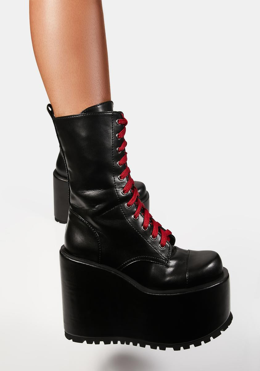 Current Mood Wedge Platform Boots With Red Laces - Black – Dolls Kill