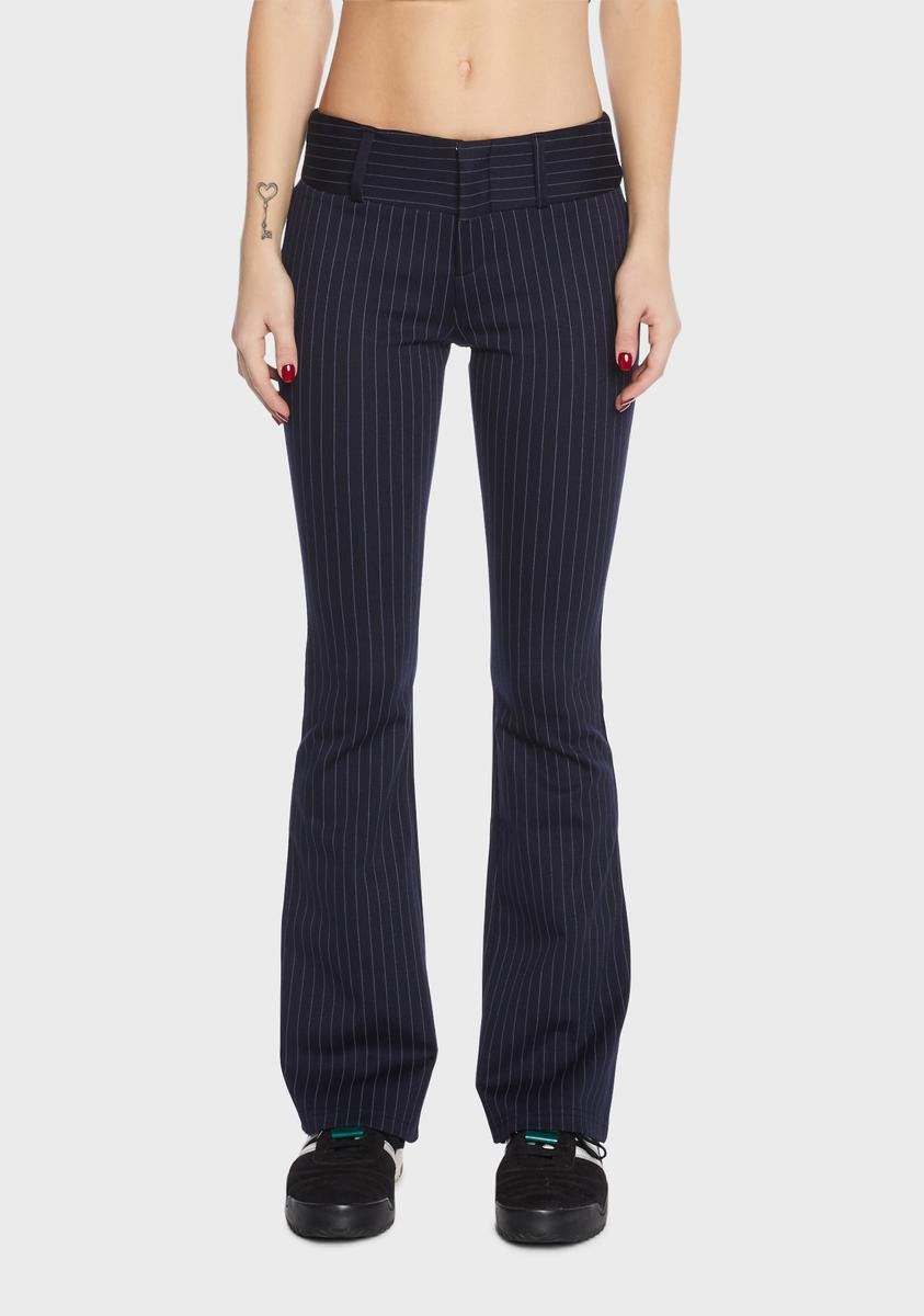 Expired Girl Pinstripe Low Waist Pants Dark Blue/Navy Dolls Kill